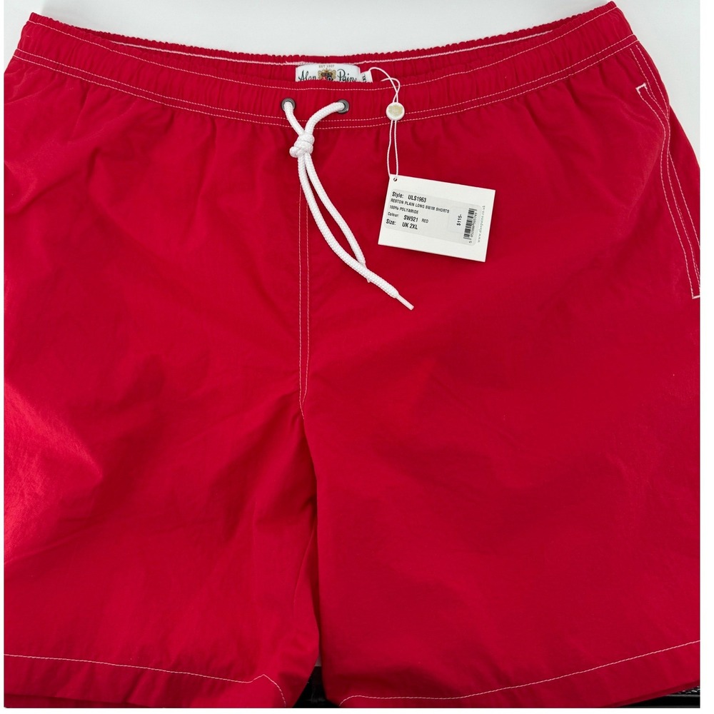 Alan Paine Swim Shorts‎ Mens 2XL Red Reston Plain Long Contrast Stitch NWT